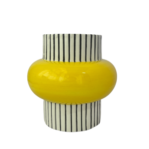 Ceramic Painting Black Stripe With Yellow Color Glaze Vase -XDR24072
