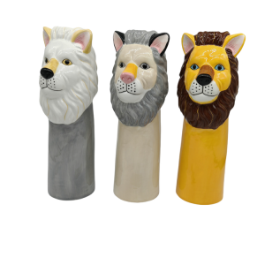 Gray And Yellow  Lion Vase-DFQ240945