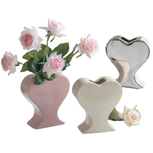 Pink White And Silver Heart Vase-XVJC24008